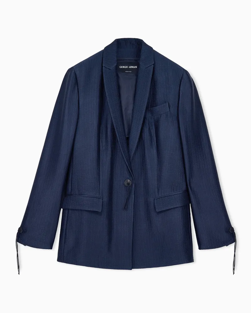 Giorgio Armani Blazer aus Viskose und Wolle mit 3‑D Effekt und Hornknöpfen Blau