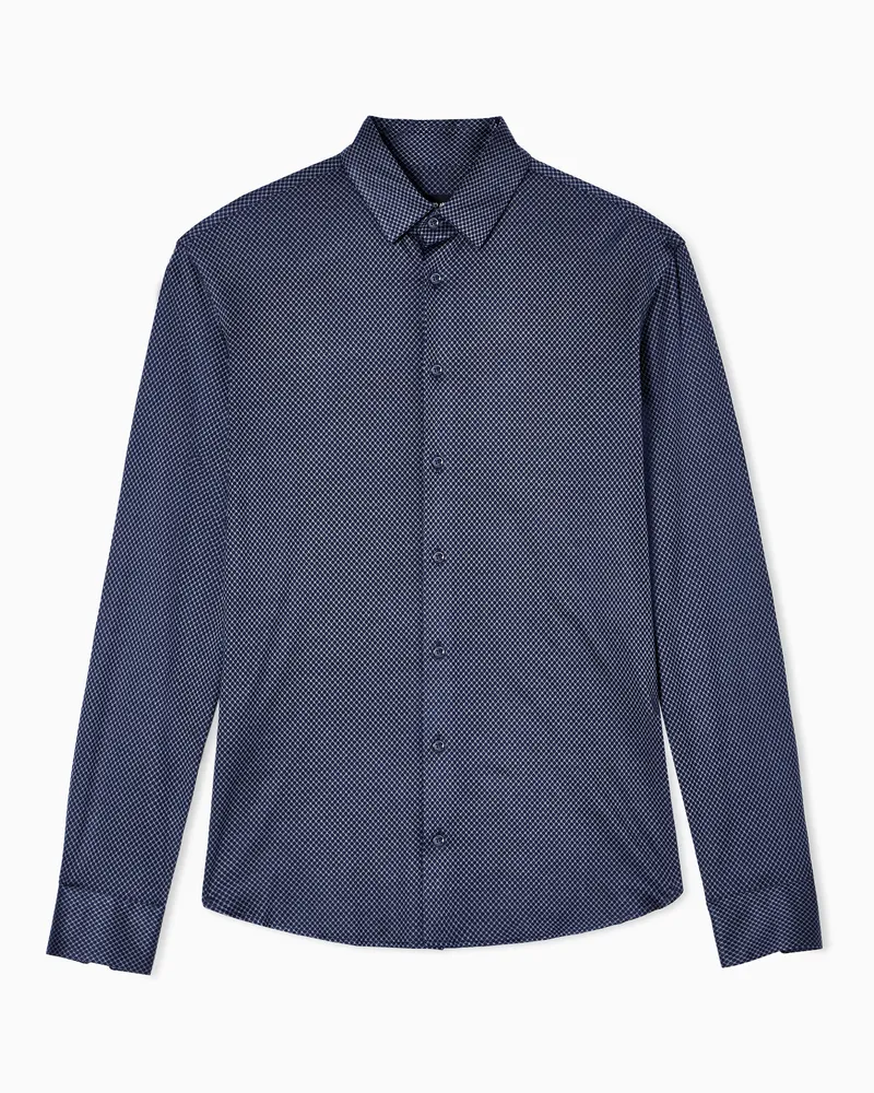 Giorgio Armani Slim Fit-Hemd aus Seiden-Jersey und Baumwolle in Mikro-Jacquard-Stoff Blau