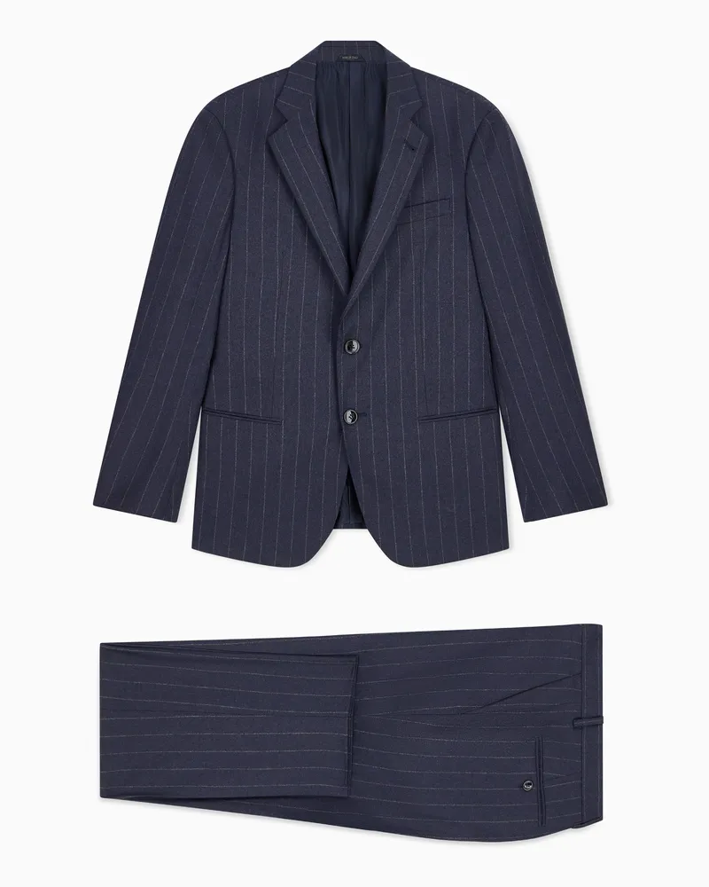 Giorgio Armani Schmaler einreihiger Anzug aus Nadelstreifenflanell Soho Schwarz