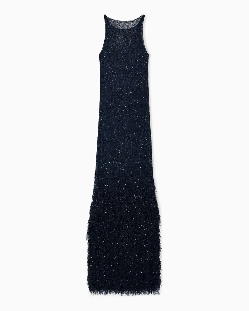 Giorgio Armani Langes Strickkleid mit Pailletten Blau