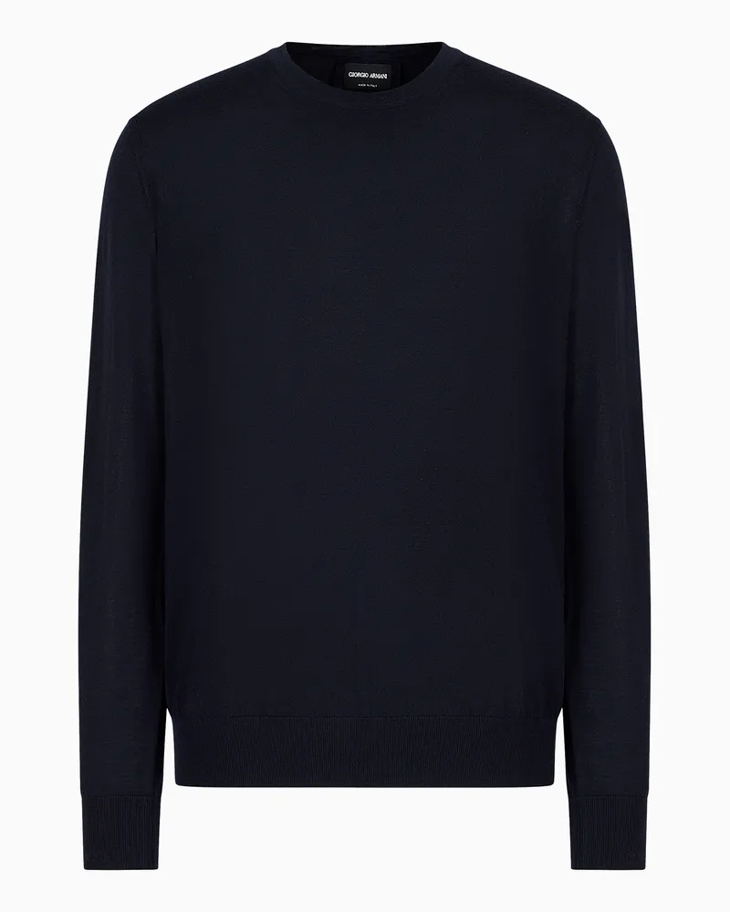 Giorgio Armani Pullover mit Rundhalsausschnitt aus Schurwolle Marineblau