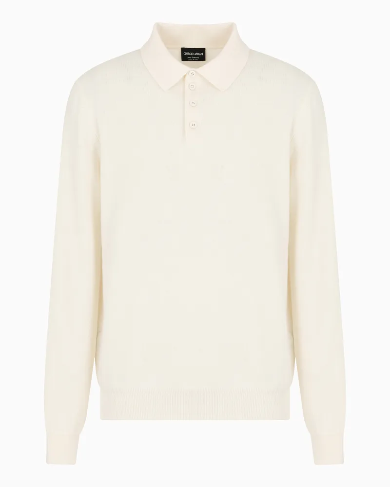 Giorgio Armani Poloshirt mit langen Ärmeln aus Kaschmir Weiß