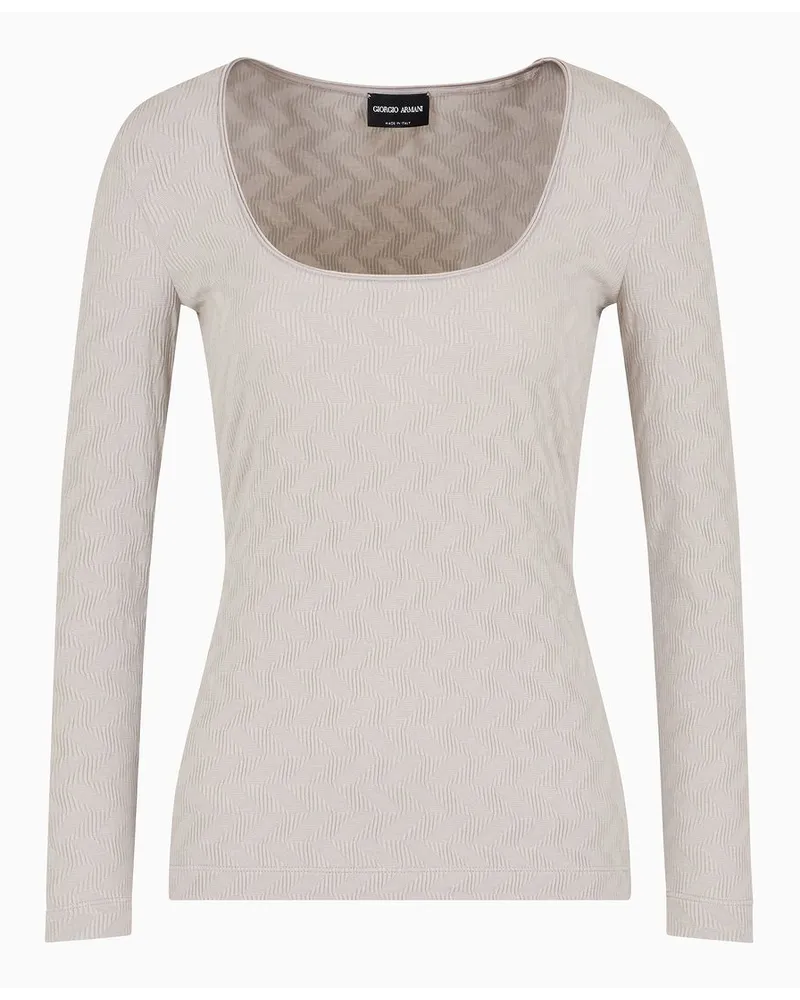 Giorgio Armani Asv Pullover mit Rundhalsausschnitt Aus Viskosejersey und Kaschmir In Jacquard-stoff-verarbeitung Weiss