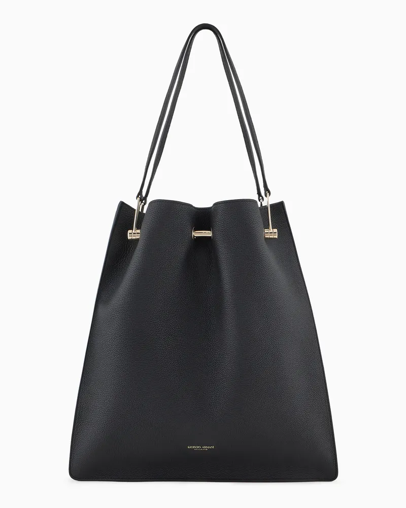 Giorgio Armani Mittelgroßer Shopper aus vollnarbigem Leder Schwarz