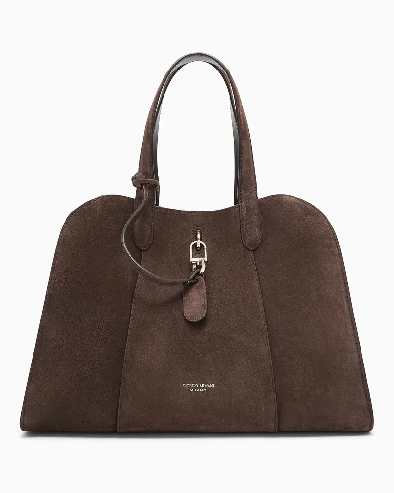 Giorgio Armani Große Einkaufstasche aus Veloursleder Braun