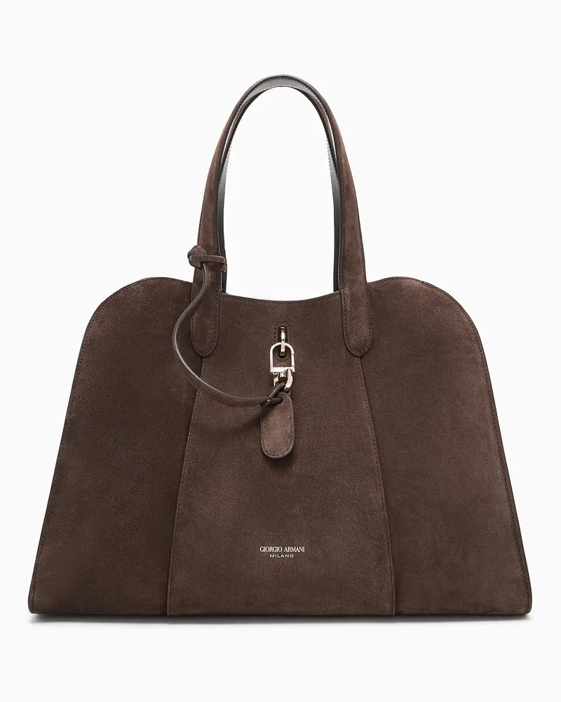 Giorgio Armani Große Einkaufstasche aus Veloursleder Braun