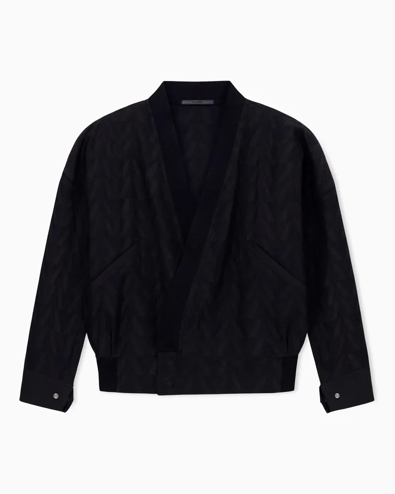 Giorgio Armani Blouson aus Leinenmischung mit Fischgrat-Stickerei Schwarz