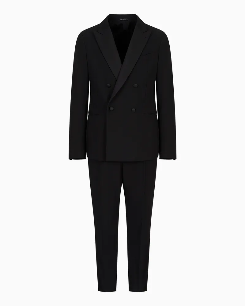 Giorgio Armani Zweireihiger Smoking Upton-Linie aus Wollkrepp Schwarz