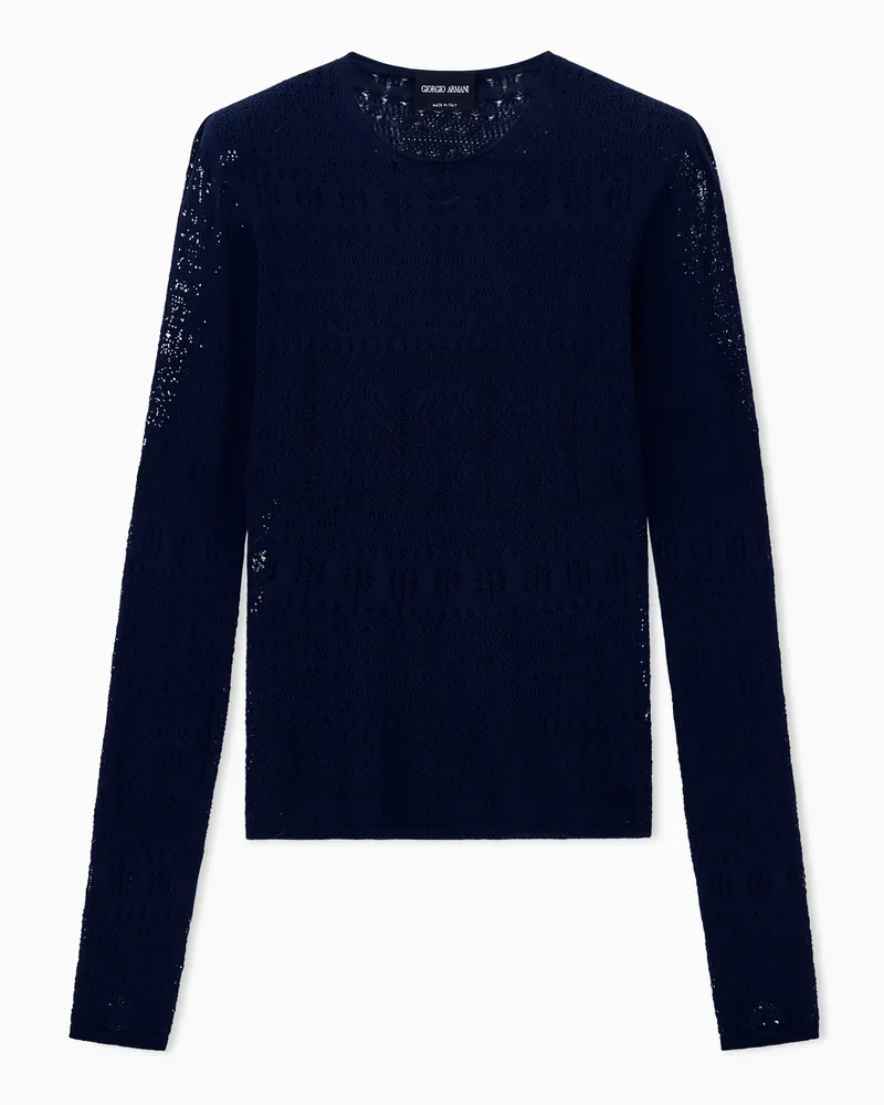 Giorgio Armani Pullover Sweater Spitzenoptik Rundhals langarm durchbrochen Blau