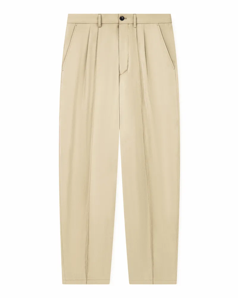 Giorgio Armani Bundfaltenhose aus Lyocell-Popeline mit geradem Bein Beige