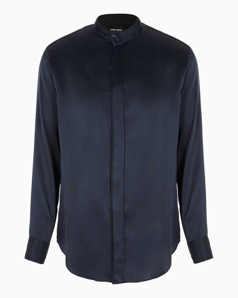 Giorgio Armani Hemd mit normaler Passform aus Seide Blau