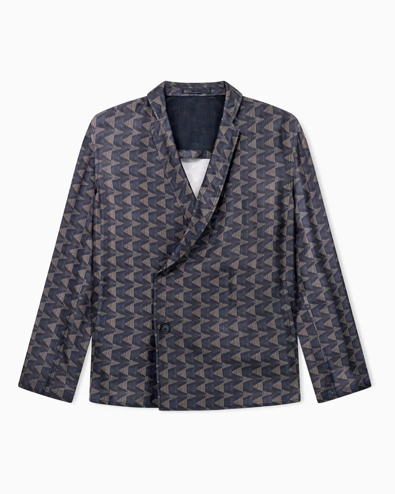 Giorgio Armani Einreihiges Sakko aus Cupro-Canvas mit geometrischem Musterprint Gemustert