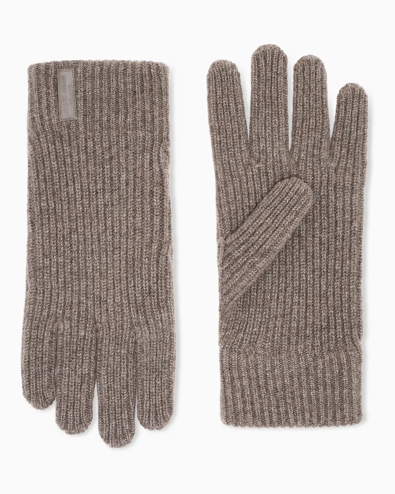 Giorgio Armani Nahtlose Strickhandschuhe aus Kaschmir im Rippstrick Braun