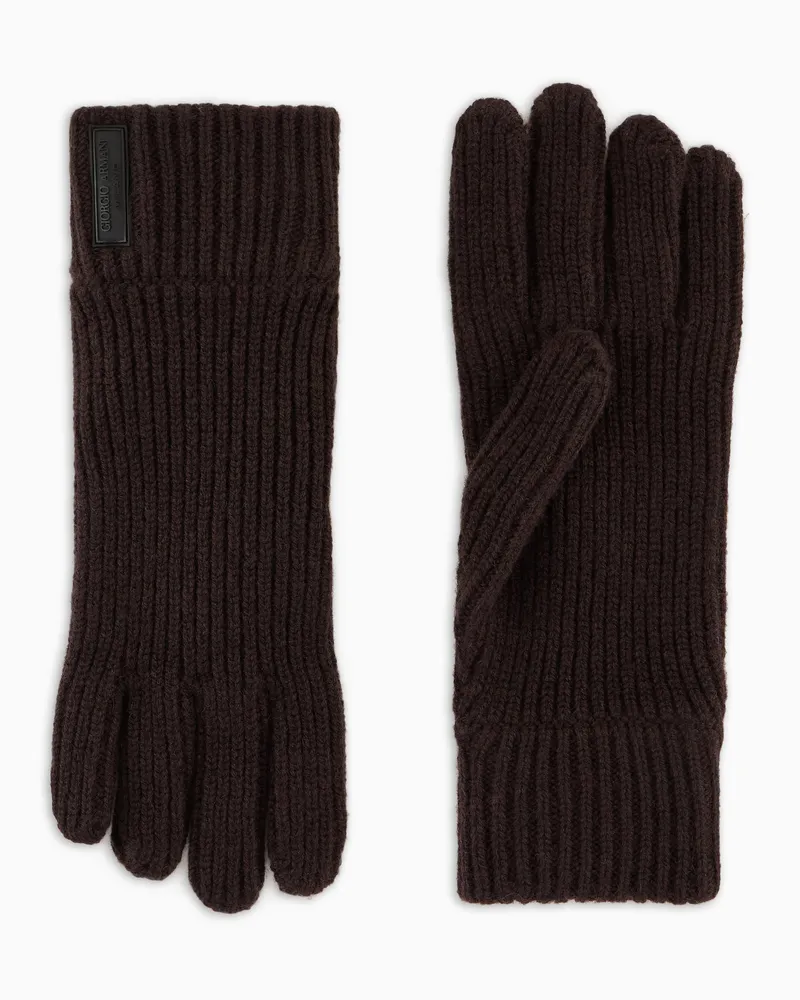 Giorgio Armani Nahtlose Strickhandschuhe aus Kaschmir im Rippstrick Braun