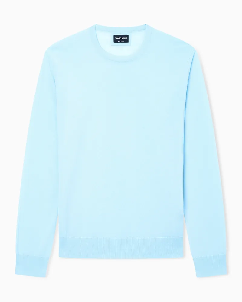 Giorgio Armani Pullover mit Rundhalsausschnitt aus Schurwolle Hellblau