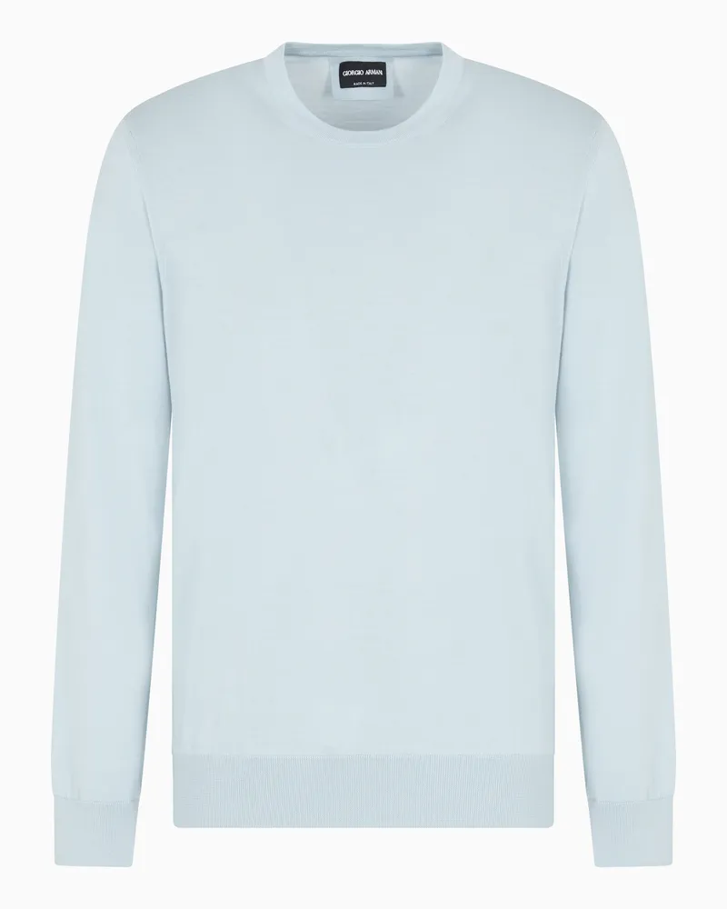 Giorgio Armani Pullover mit Rundhalsausschnitt aus Schurwolle Hellblau