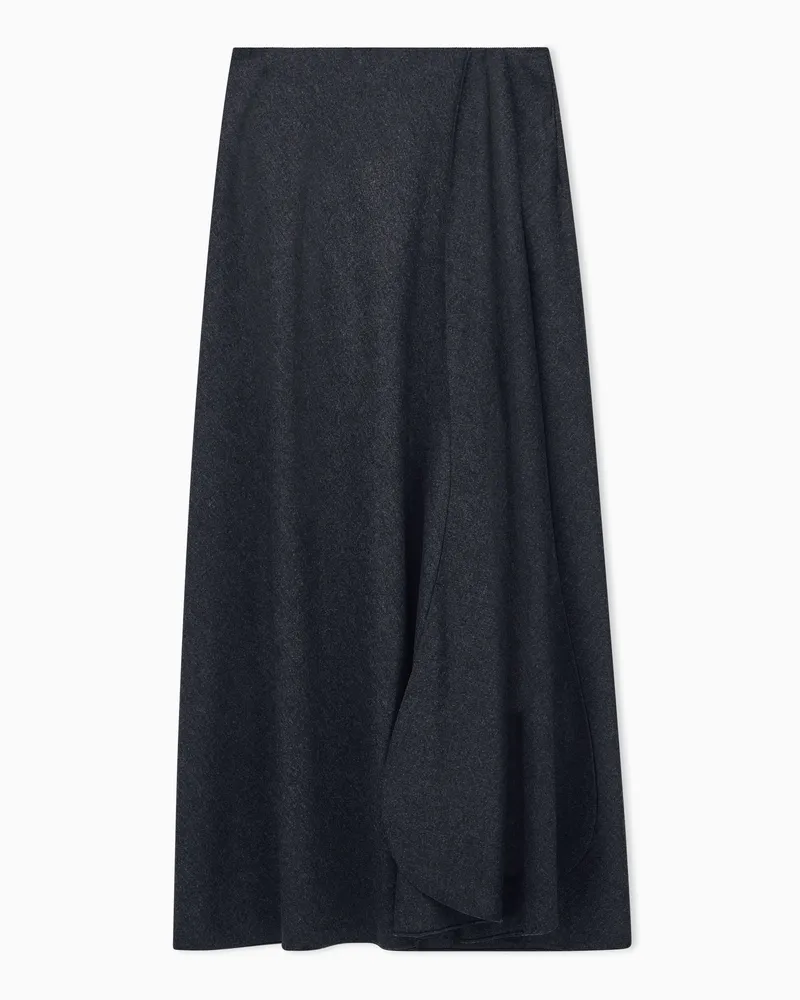 Giorgio Armani Langer Rock aus Wollflanell und Kaschmir mit Seitenschlitz Grau