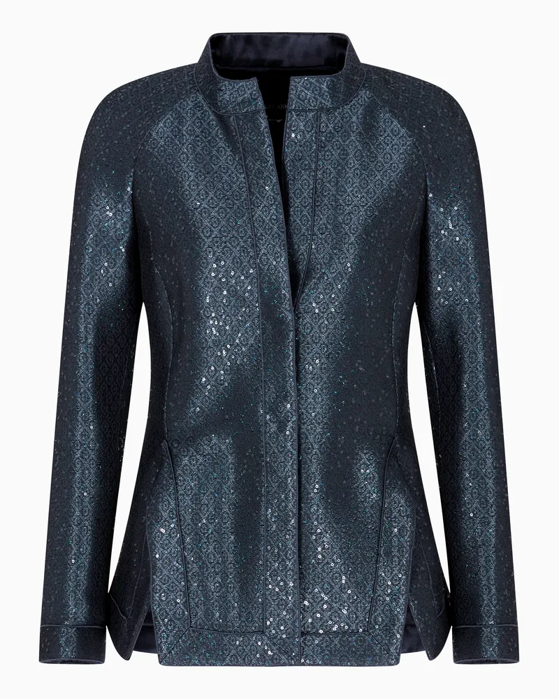 Giorgio Armani Sequined Jacquard Jacket with Silk Lining Blau