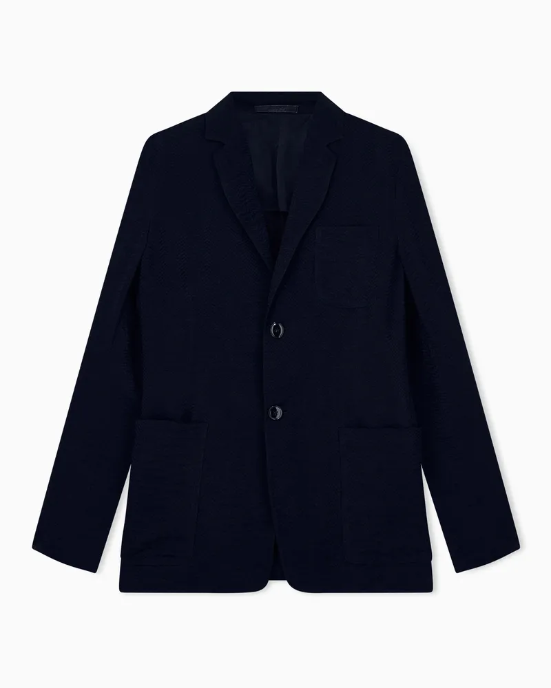 Giorgio Armani Regular Fit Blazer mit Reverskragen und Fischgratmuster Schwarz