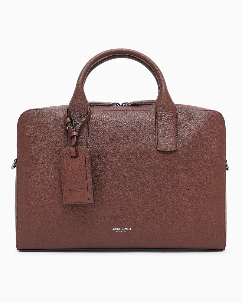 Giorgio Armani Aktentasche aus vollnarbigem Leder Braun