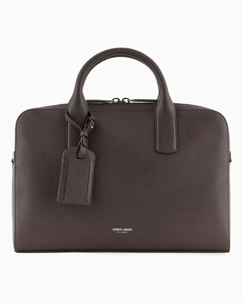 Giorgio Armani Aktentasche aus vollnarbigem Leder Braun