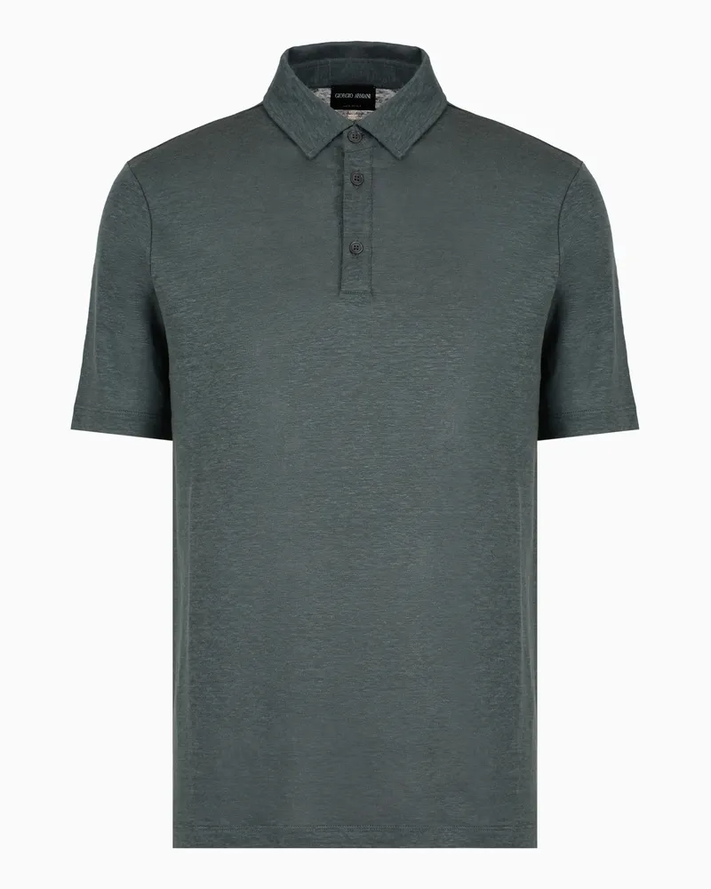 Giorgio Armani Jersey-Poloshirt mit kurzen Ärmeln aus reinem Leinen Grau