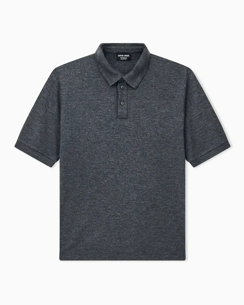 Giorgio Armani Interlock-Poloshirt der Kaschmir-Kollektion mit Knopfleiste Grau