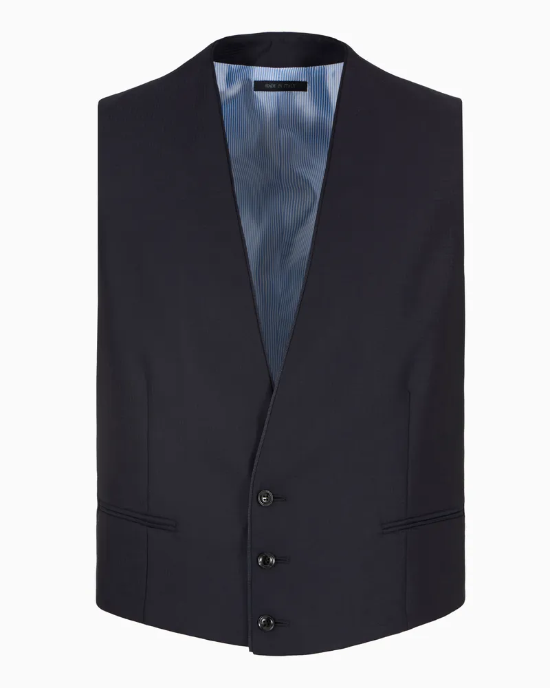 Giorgio Armani Einreihige Weste aus Schurwolle mit Mikro-Vichy-Karo Marineblau
