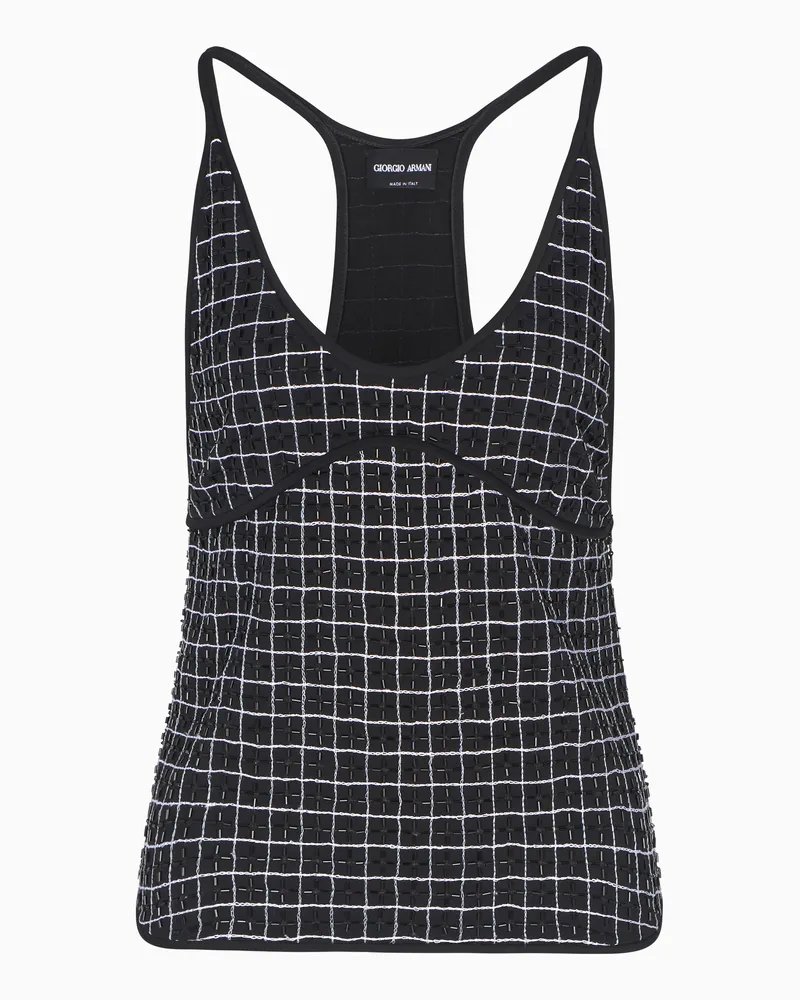 Giorgio Armani Top aus besticktem Viskose-Jersey Schwarz