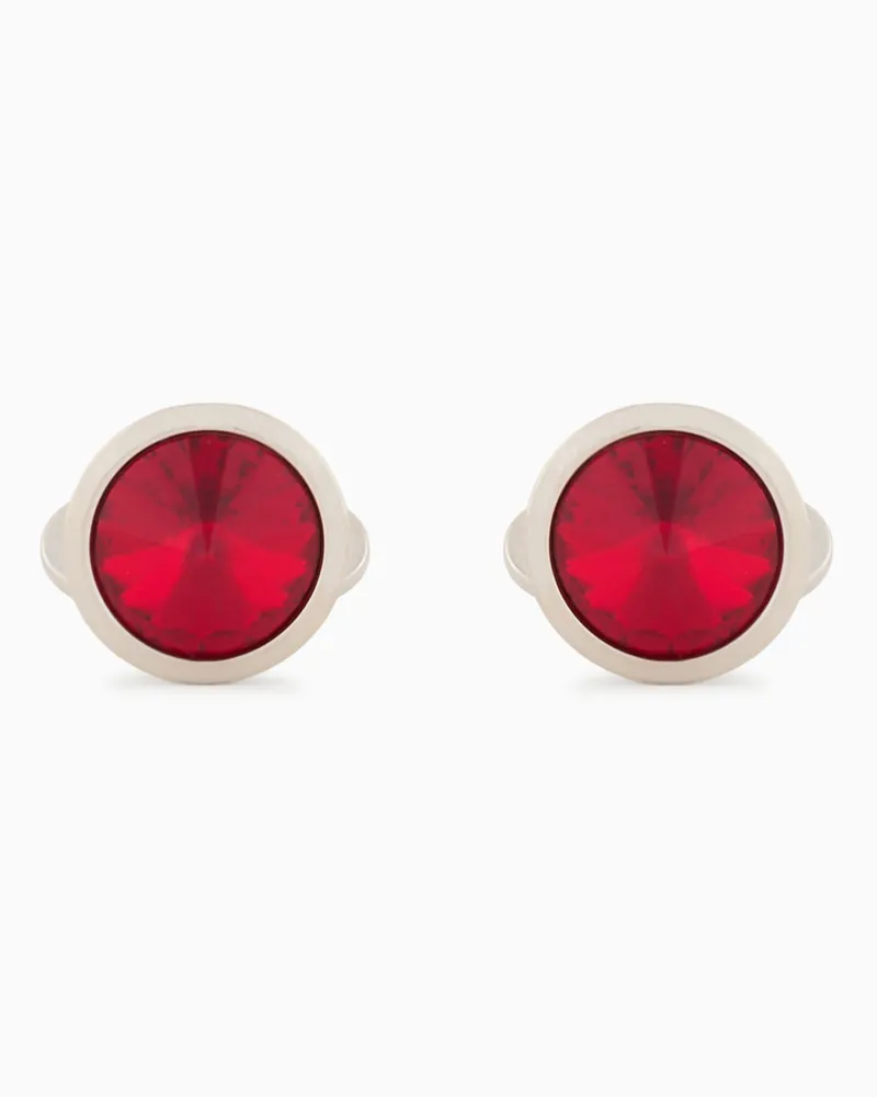 Giorgio Armani Manschettenknöpfe aus 925er Silber mit farbigem Schmuckkristall Rot