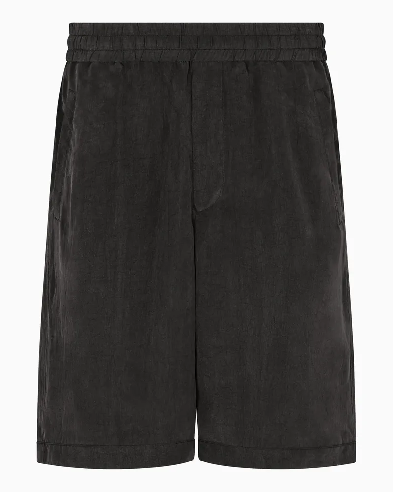 Giorgio Armani Bermudashorts aus verwaschenem Lyocell-Canvas Schwarz