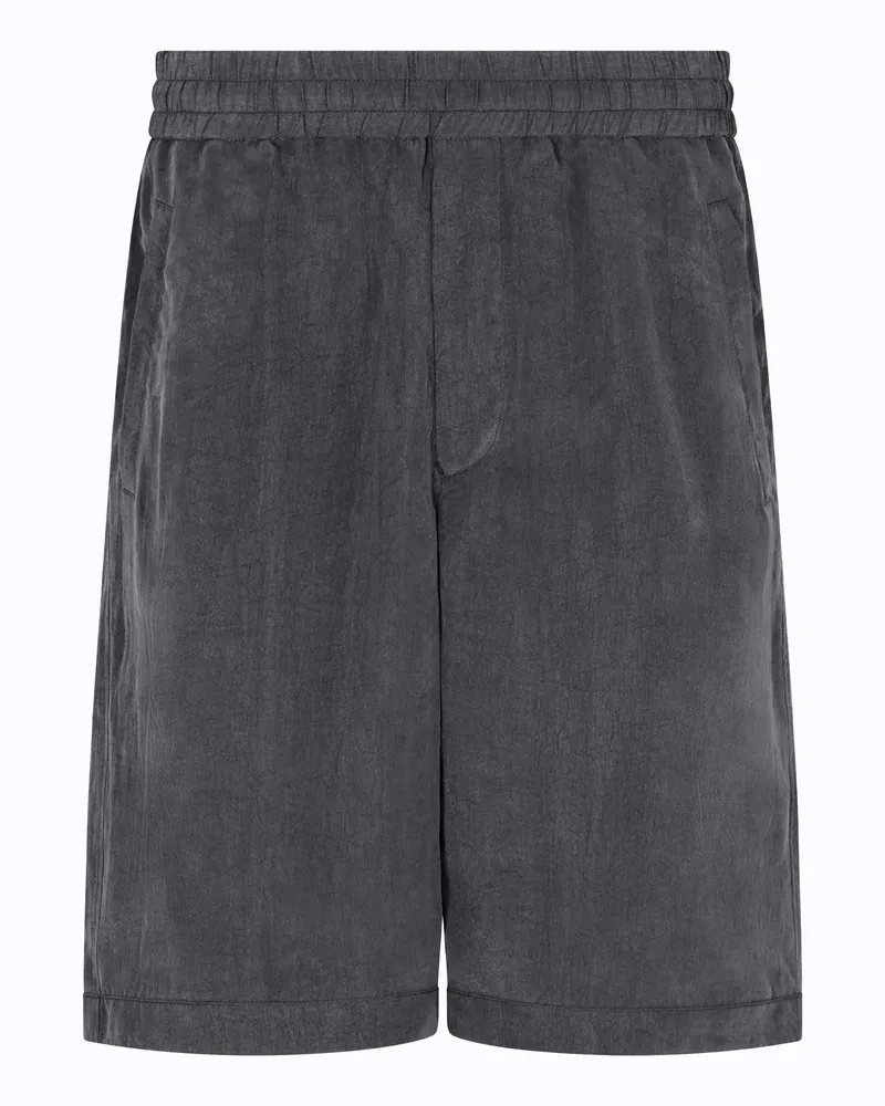 Giorgio Armani Bermudashorts aus verwaschenem Lyocell-Canvas Schwarz