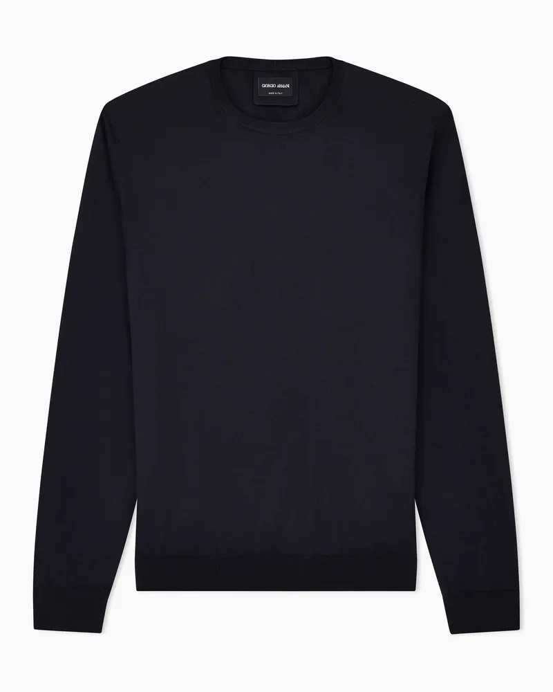 Giorgio Armani Pullover mit Rundhalsausschnitt und langen Ärmeln aus Seide und Baumwolle Marineblau