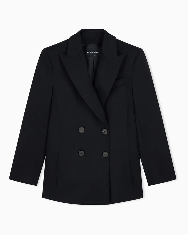 Giorgio Armani Zweireihiger Wollblazer mit Spitzrevers und Hornknöpfen Schwarz