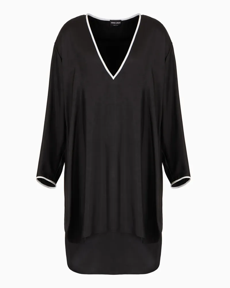 Giorgio Armani Langes Hemd aus Seidensatin Schwarz
