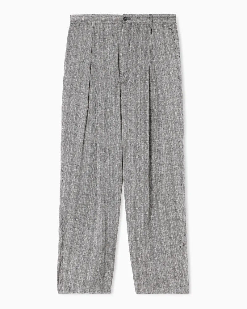 Giorgio Armani Bedruckte Hose aus Lyocell und Seide mit einer Bundfalte Schwarz