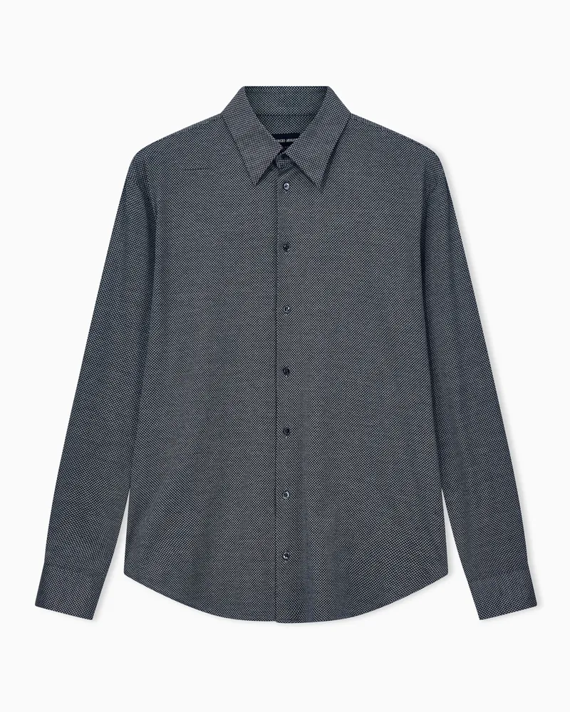 Giorgio Armani Langarmhemd aus Baumwolljersey mit Mikro-Jacquardmuster Gemustert