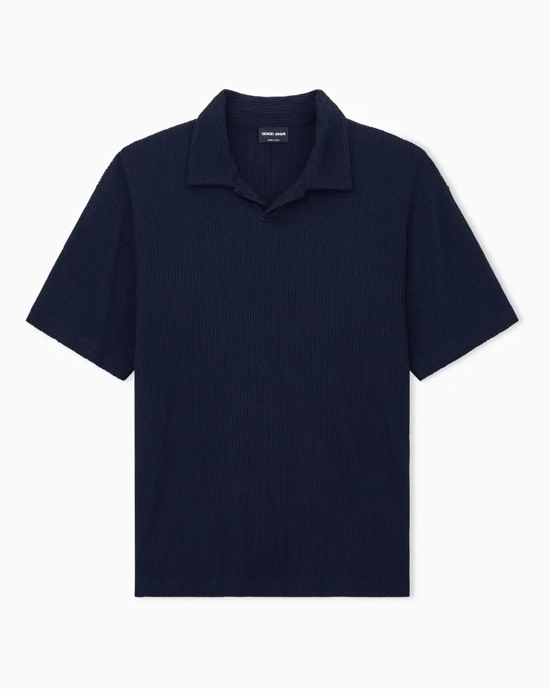 Giorgio Armani Kurzarm-Poloshirt Regularer Schnitt aus Seersucker-Jersey Marineblau
