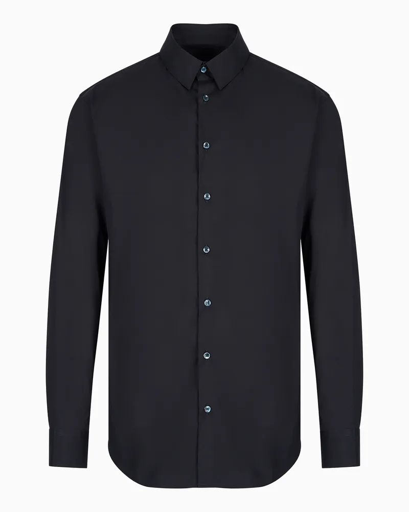 Giorgio Armani Stretchhemd mit Kragen mit Stäbchen Marineblau
