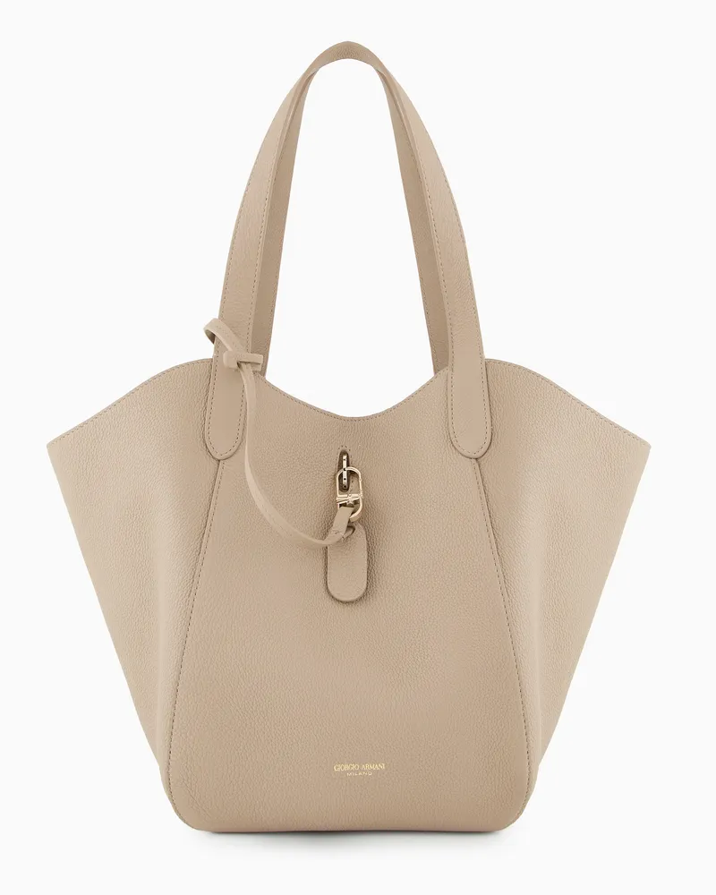 Giorgio Armani Mittelgroße Handtasche aus genarbtem Leder Beige
