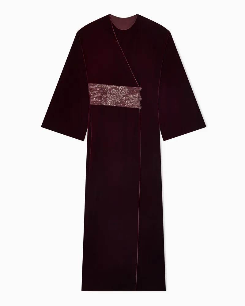 Giorgio Armani Regular Fit Abendkleid aus Samt mit floraler Stickerei Gemustert