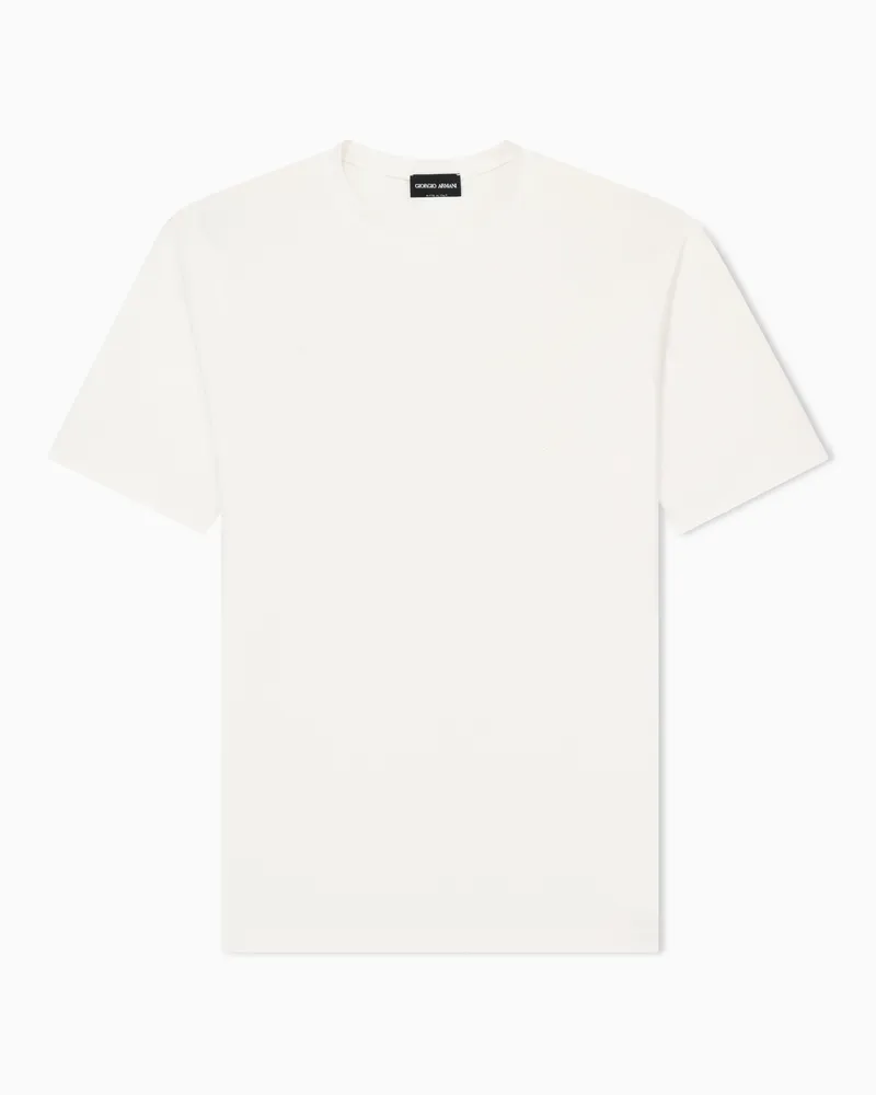 Giorgio Armani ASV Pullover mit Rundhalsausschnitt und kurzen Ärmeln, gefertigt aus elastischem Viskose-Jersey Weiß