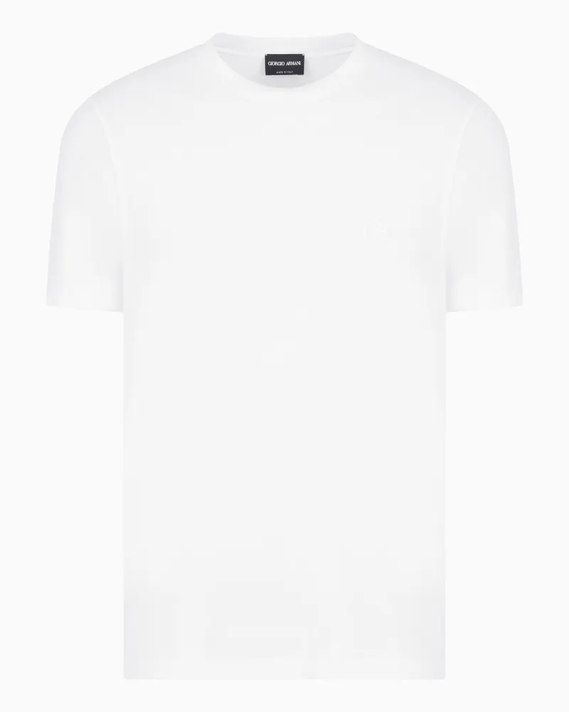 Giorgio Armani ASV Pullover mit Rundhalsausschnitt und kurzen Ärmeln, gefertigt aus elastischem Viskose-Jersey Weiß