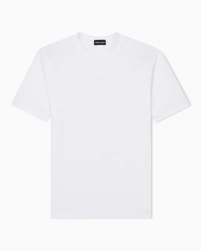 Giorgio Armani ASV  T-Shirt mit Rundhalsausschnitt aus elastischem Viskose-Jersey mit Stickerei Weiß