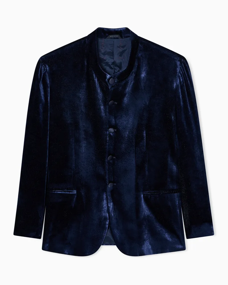 Giorgio Armani Giorgio’s einreihiges Sakko aus Samt mit diagonalem Print Blau