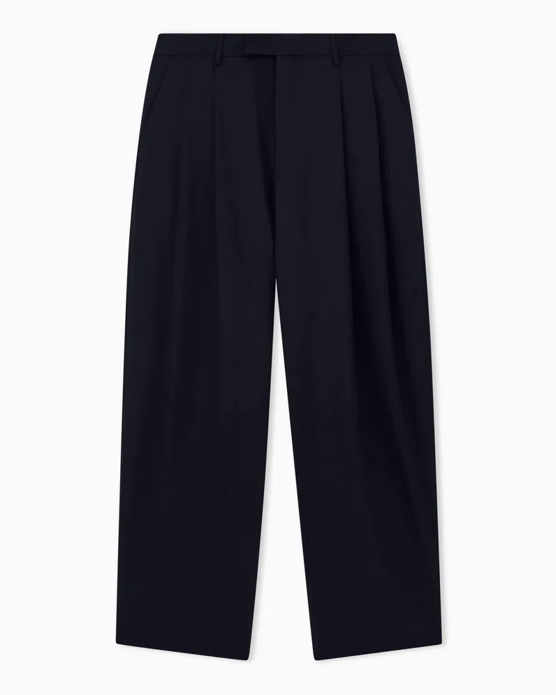 Giorgio Armani Hose aus Schurwollkrepp mit Bundfalten und weitem Bein Marineblau