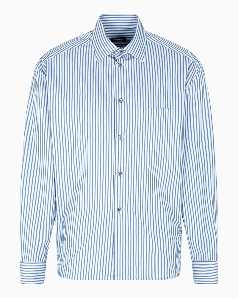 Giorgio Armani Gestreiftes Hemd in Regular Fit aus Baumwolle Hellblau