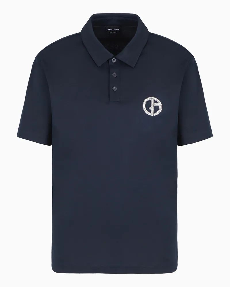 Giorgio Armani Kurzärmliges Poloshirt aus Baumwoll-Interlock Blau