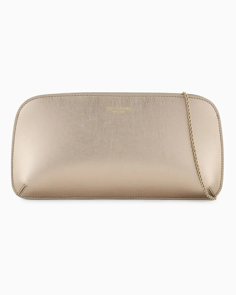 Giorgio Armani Horizontale Clutch la Prima aus laminiertem Leder Beige