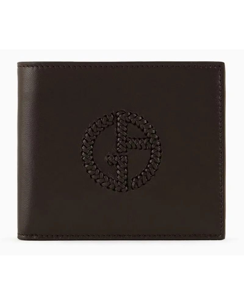 Giorgio Armani Bifold-portemonnaie Aus Nappaleder mit Logo-stickerei Braun